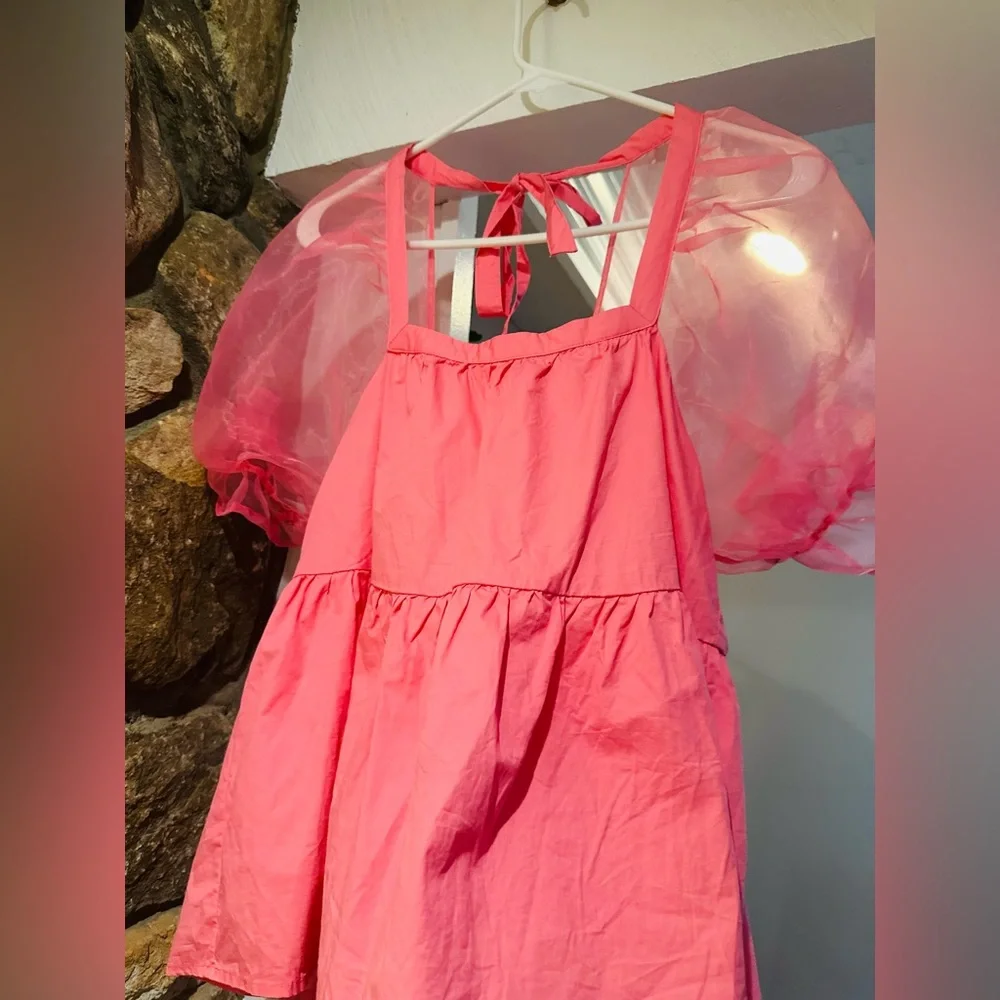 Tuckernuck $128 Pomander Place Tinsley Mesh Puff Sleeve Top in Pink Size Small